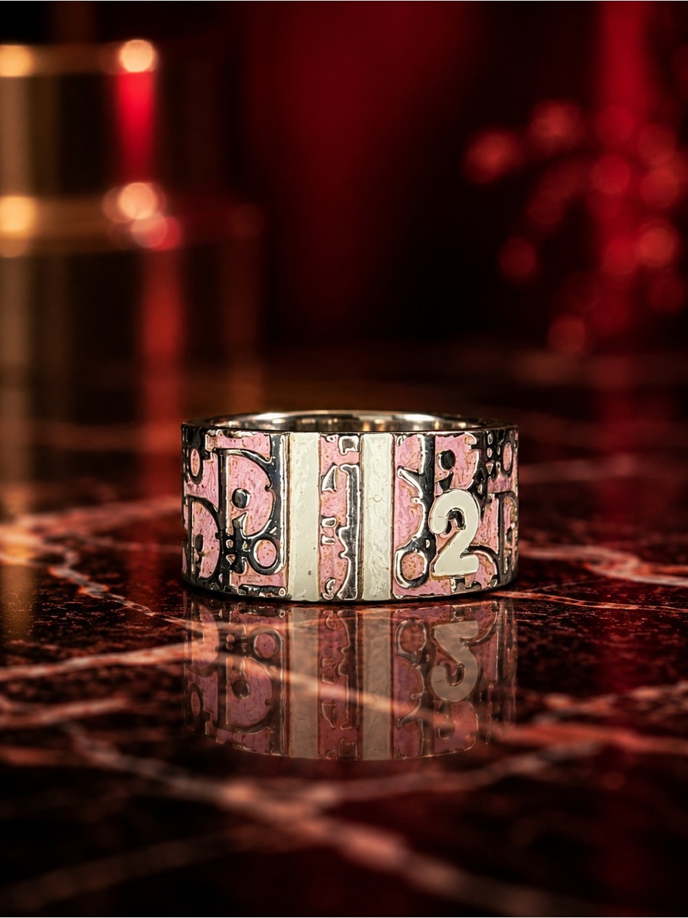 Dior Pink & Silver Trotter Ring Size 7.5 | Dior Monogram Logo Ring | Vintage